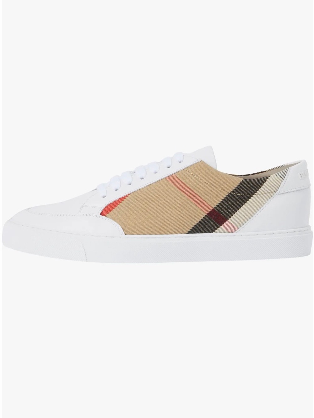 Burberry White Leather Low-Top Sneakers with Beige Check Panel